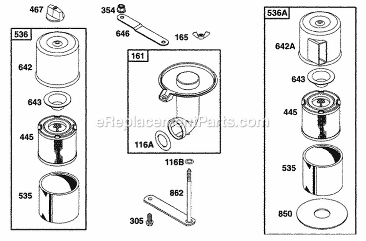 Air Cleaner Grps Diagram and Parts List for 195432-0830-99  Briggs and Stratton Engine